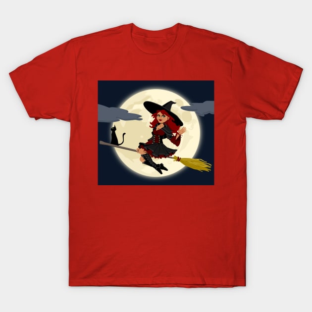 Halloween Flying Witch On Broom T-Shirt by holidaystore